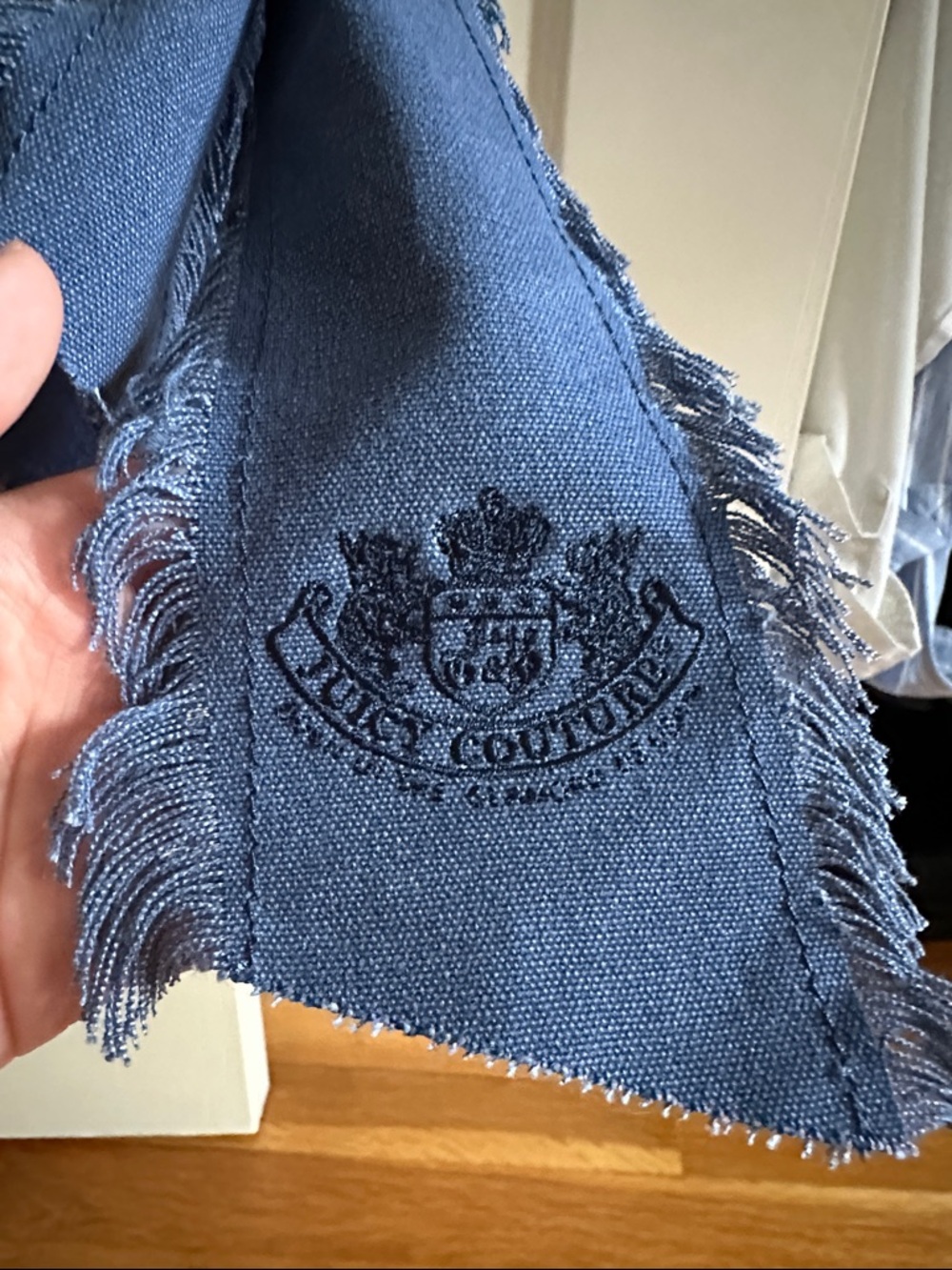 Juicy Couture Navy Embossed Velvet Shoulder Bag with Fringed Scarf - Picture 4 of 7